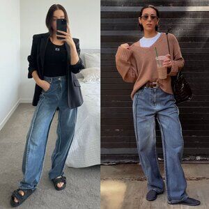 Tibi‎ Spring Denim Tuck Classic Blue Jean High Waisted Pleated Pants Size 24
